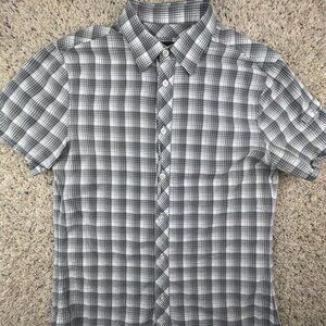 AX Armani Exchange Short Sleeve Button Up Shirt Small Slim Fit Cotton Gray Plaid